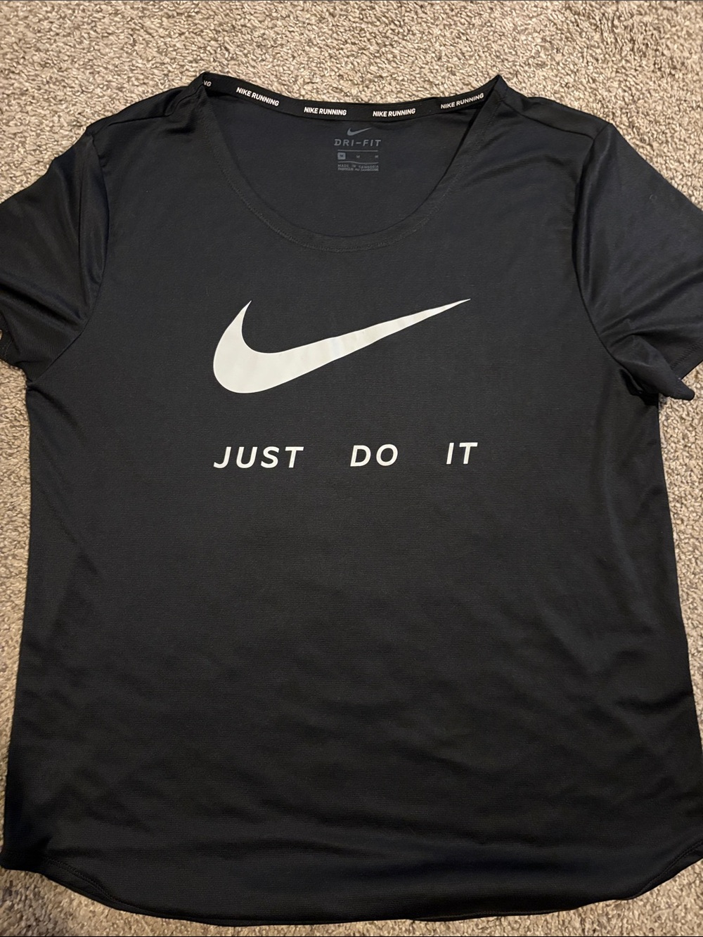 Nike Black Short Sleeve Dri-FIT Top with White Swoosh